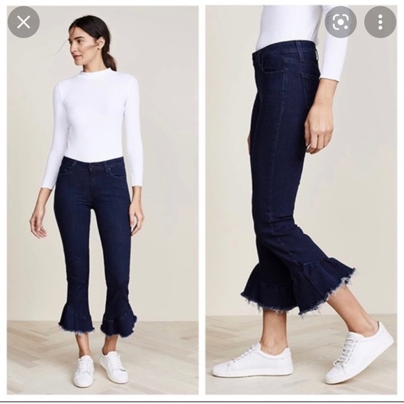 PAIGE Denim - Paige Flora Cropped Fray Ruffle Hem Jeans - Size 26